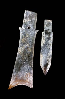İçinde Zhou Hanedanı MÖ 300 yıllarında yapılan Çin yeşim Kuei bıçak antika.