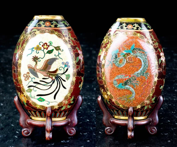 Ancien Vase Cloisonné Japonais Fabriqué Époque Meiji Vers 1890 Montrant — Photo