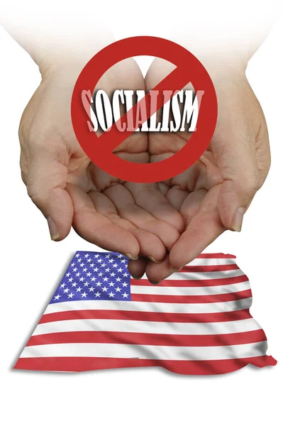 Pas Socialisme Amérique Avec Drapeau Américain Agitant — Photo