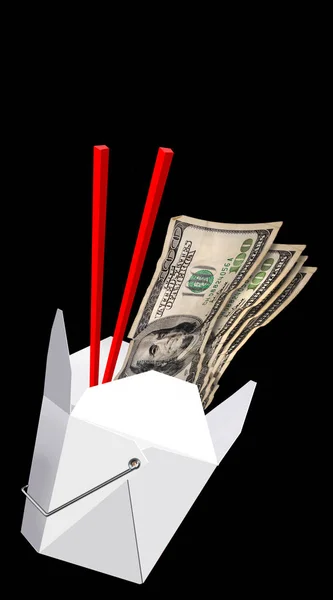 Chinese Takeout Box with Cash. — Stock Photo, Image