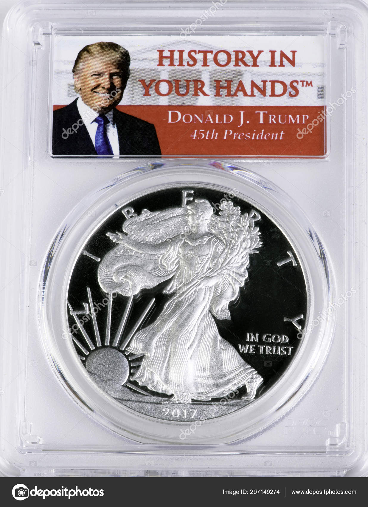 唐纳德·特朗普银鹰美元硬币. —— 库存社论照片© mj0007 #297149274