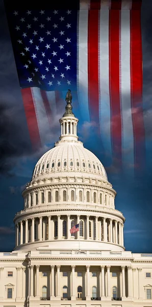 US Capital and flag waving. — Stock Photo, Image