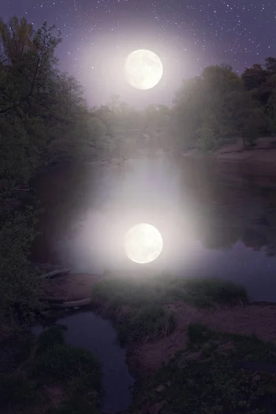 Reflet Lune Dans Étang — Photo