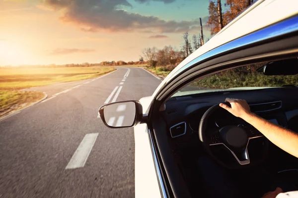 Driving Car Sunny Day Stock Image