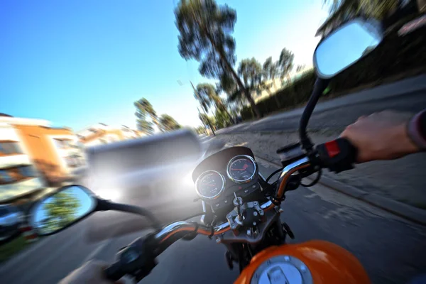 Accidente Colisión Frontal Coche Con Una Motocicleta —  Fotos de Stock