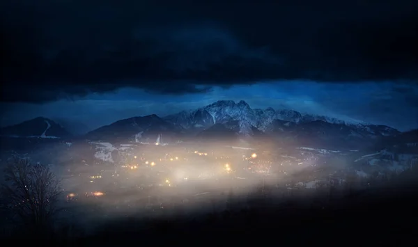 Visão Noturna Cidade Zakopane Polônia — Fotografia de Stock