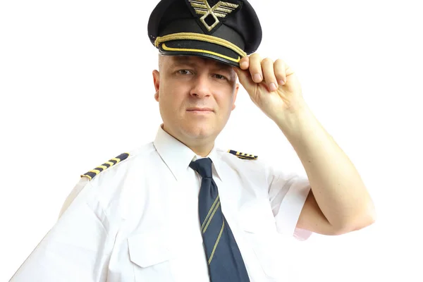 白に隔離された制服を着た飛行機の機長 — ストック写真