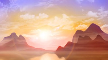 Gün batımında dağlar ve deniz ile yaz