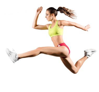 Genç kız runner üzerinde beyaz izole