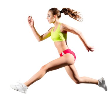 Genç kız runner üzerinde beyaz izole