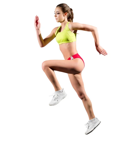 Young Girl Runner Isolated White — Stock Photo, Image