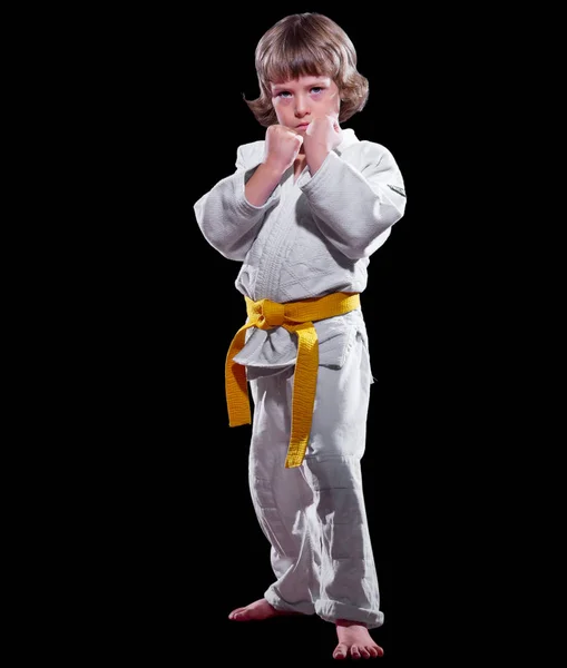 Klein Kind Martial Arts Vechter Geïsoleerd — Stockfoto