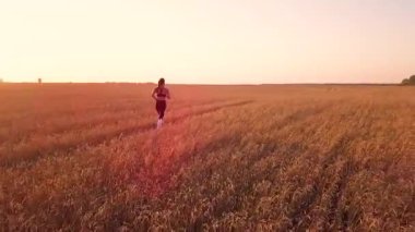 Buğday alanında genç sportif kız runner