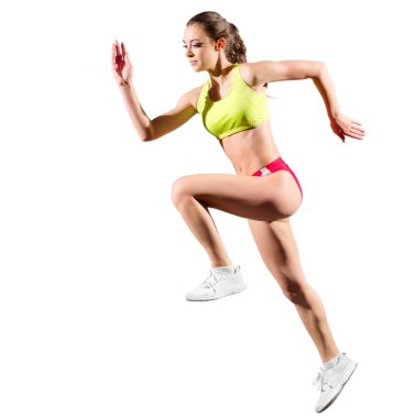 Genç kız runner üzerinde beyaz izole