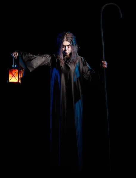 Страшная Ведьма Изолированная Черной Версии — стоковое фото