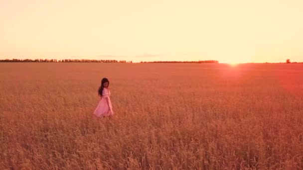 Jeune Fille Marche Sur Champ Blé — Video