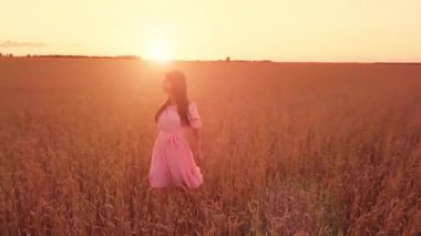 gün batımında buğday alanında genç kız