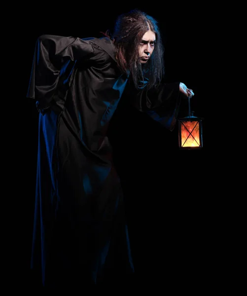 Страшная Ведьма Изолированная Черной Версии — стоковое фото