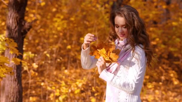 Jeune fille dans la forêt d'automne 