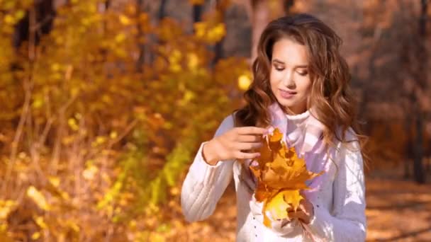 Jeune fille dans la forêt d'automne 