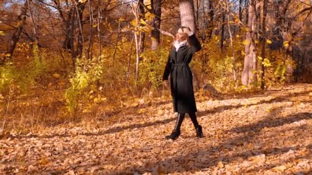 Young Girl Autumn Forest — Stock Video