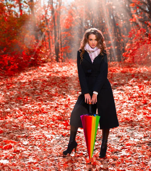 Junges Mädchen Sonnigen Herbstwald — Stockfoto