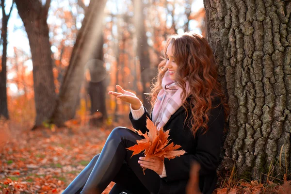 Chica Joven Bosque Otoño — Foto de Stock