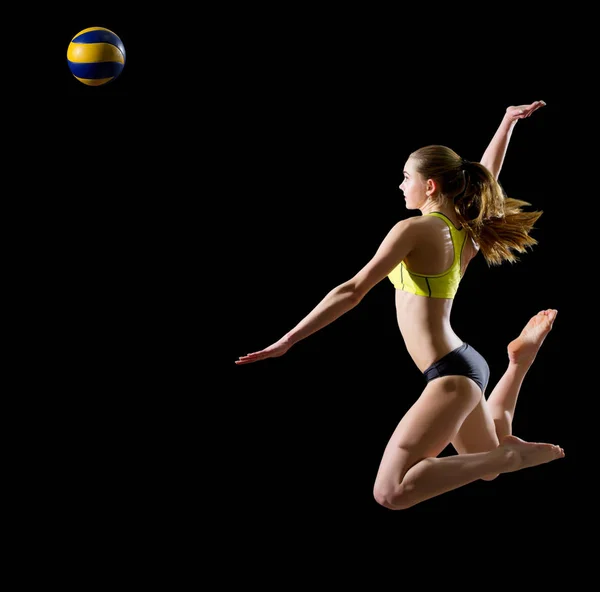 Ung Kvinna Beachvolleyboll Spelare Med Bollen Version — Stockfoto