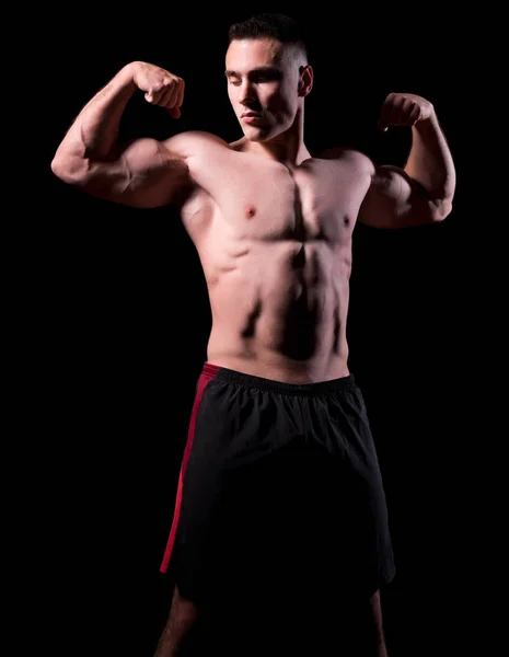 Young Strong Man Isolated Black — Stock Photo, Image