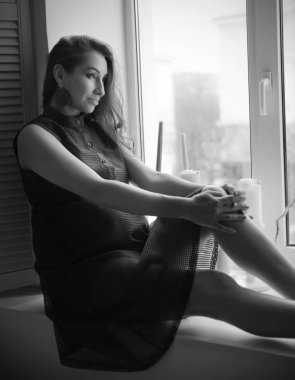 Young pregnant woman (monochrome ver)