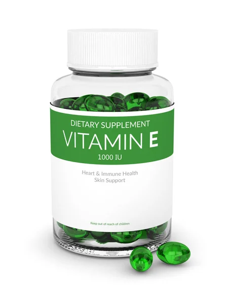 Vykreslování Vitaminu Pilulek Láhvi Nad Bílým Pozadím Koncept Potravinových Doplňků — Stock fotografie