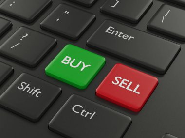 bilgisayar klavye ile 3D render closeup satın almak ve satmak düğmeleri