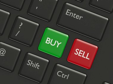 bilgisayar klavye ile 3D render closeup satın almak ve satmak düğmeleri