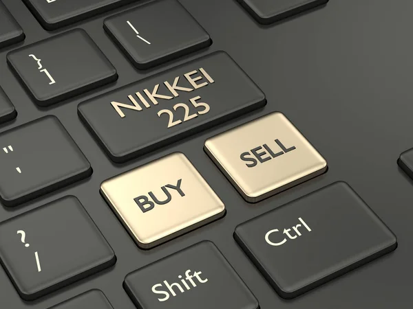 Render Closeup Computer Keyboard Nikkei 225 Index Button Stock Market — Stock Photo, Image