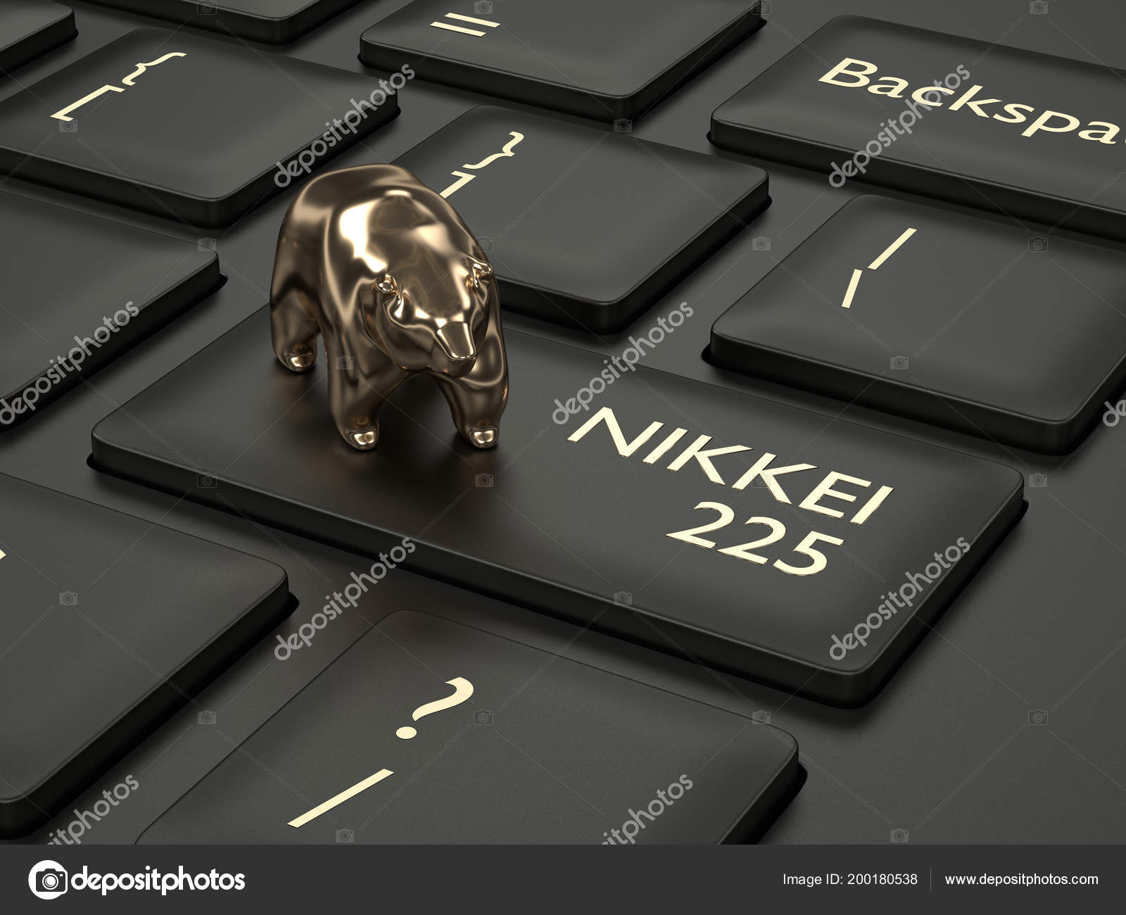 Render Closeup Computer Keyboard Bear Nikkei 225 Index Button Stock