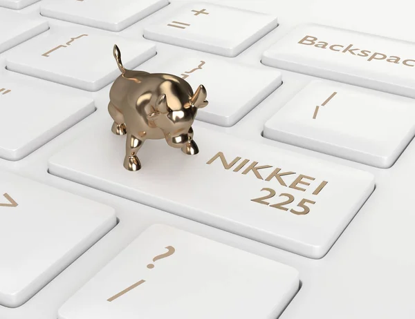 Render Closeup Computer Keyboard Bull Nikkei 225 Index Button Stock — Stock Photo, Image