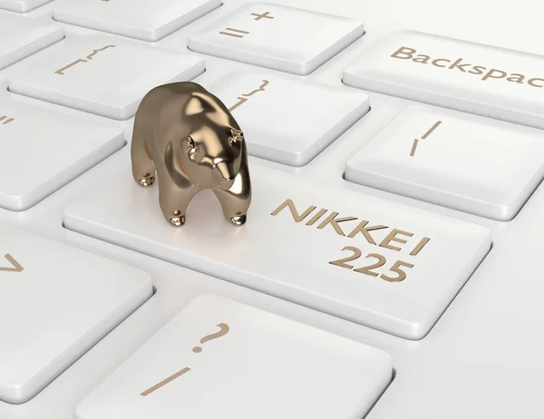 Render Closeup Dari Keyboard Komputer Dengan Bear Dan Nikkei 225 — Stok Foto