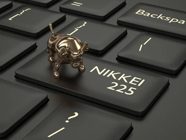 Render Zbliżenie Klawiatury Komputera Byka Przycisk Indeks Nikkei 225 Koncepcja — Zdjęcie stockowe