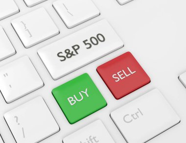 bilgisayar klavye S ve P 500 Endeksi tuşu ile 3D render closeup. Borsa dizinler kavramı. 