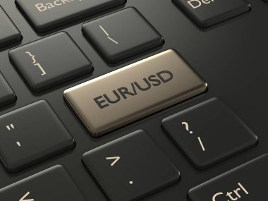 bilgisayar klavye euro ve dolar tuşu ile 3D render. Forex döviz çiftleri kavramı.