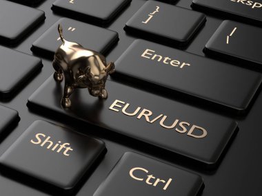 bilgisayar klavye euro ve dolar tuşu ile 3D render. Forex döviz çiftleri kavramı.