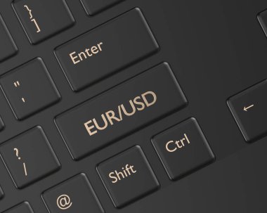 bilgisayar klavye euro ve dolar tuşu ile 3D render. Forex döviz çiftleri kavramı.