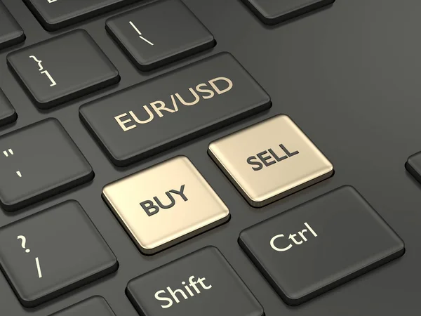 ユーロとドルのボタンでコンピューターのキーボードの のレンダリング 外国為替通貨ペアの概念 — ストック写真