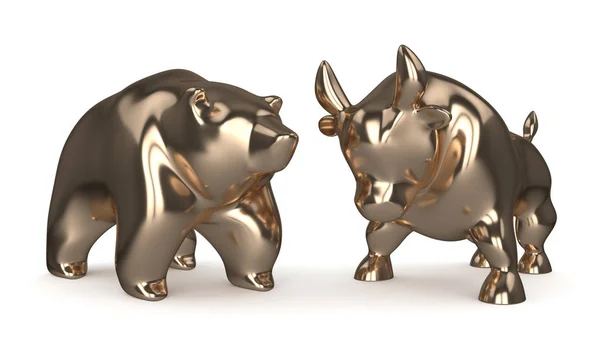 3d render of bull and bear isolated over white background. Stock market symbols concept