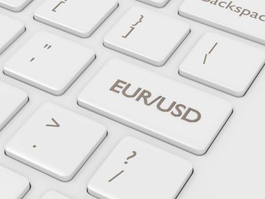 bilgisayar klavye euro ve dolar tuşu ile 3D render. Forex döviz çiftleri kavramı.