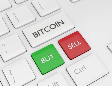 bilgisayar klavye Bitcoin tuşu ile 3D render. Cryptocurrencies kavramı.