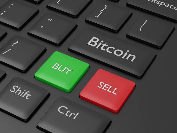 Render Computer Keyboard Bitcoin Button Cryptocurrencies Concept — Stock Photo, Image