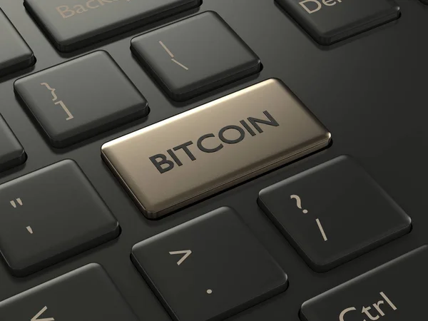 Render Van Computertoetsenbord Met Bitcoin Knop Cryptocurrencies Concept — Stockfoto