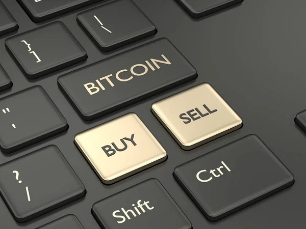 Render Computer Keyboard Bitcoin Button Cryptocurrencies Concept — Stock Photo, Image