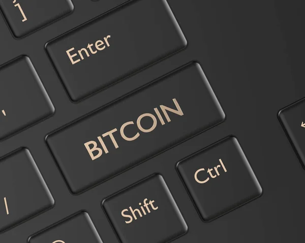 Рендеринг Компьютерной Клавиатуры Помощью Кнопки Bitcoin Криптовалюты — стоковое фото